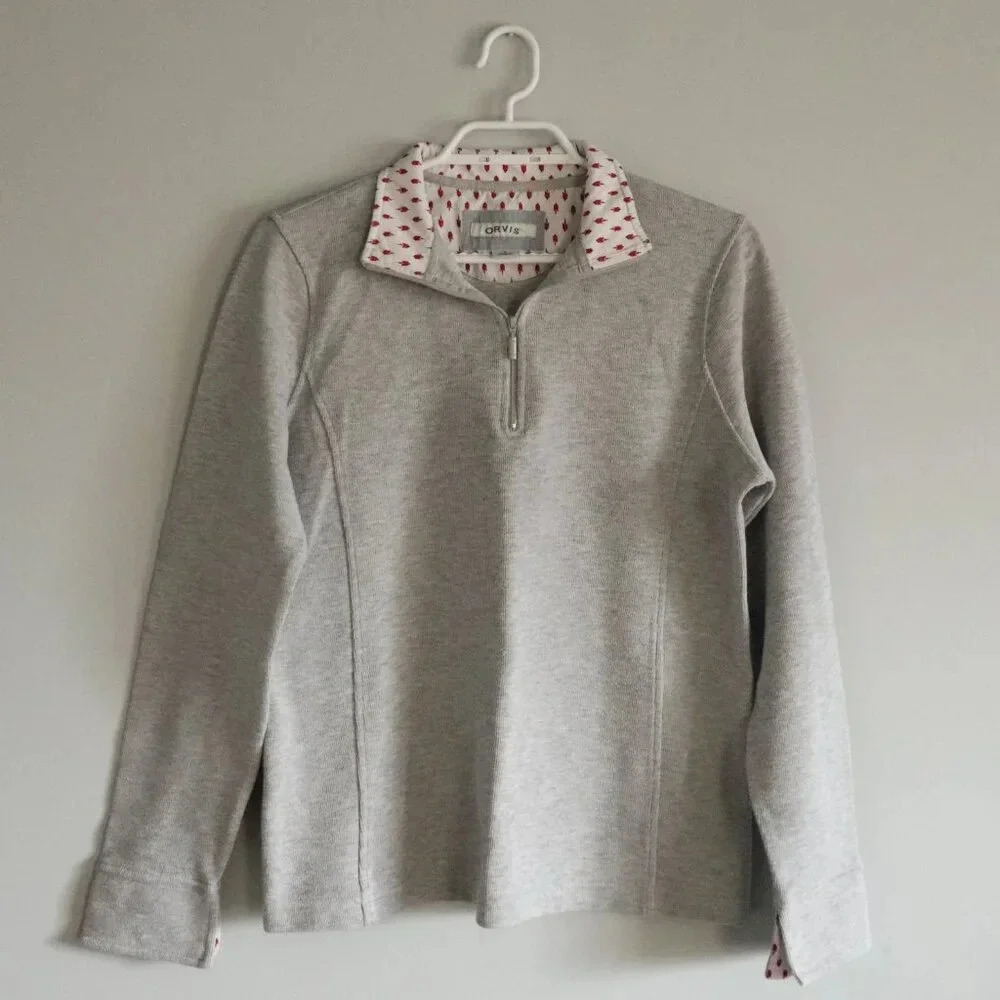 Orvis Sandy Point Grey Women's Medium Quarter Zip Long‎ Sleeve Pullover Sweater
